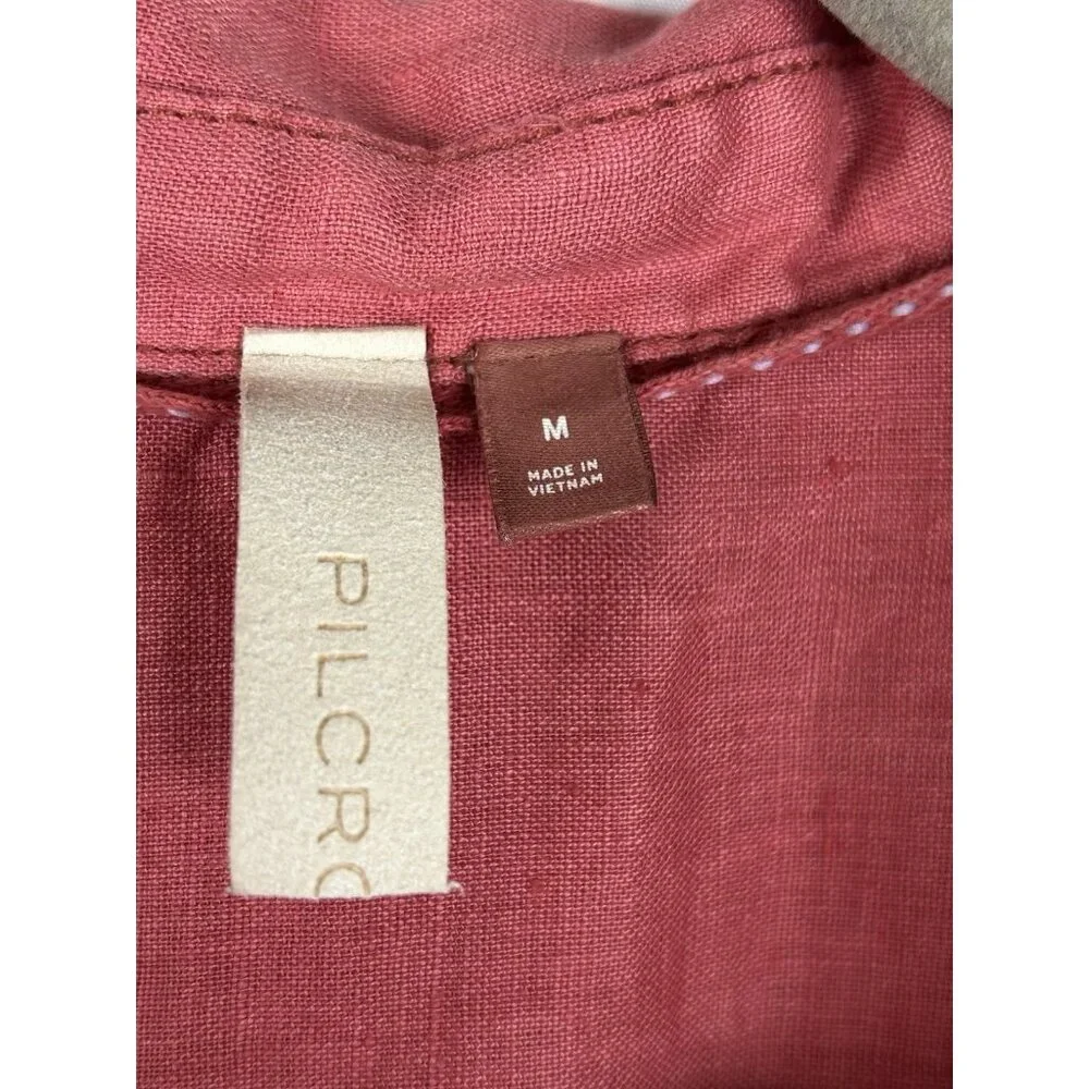 PILCRO Anthropologie Size M 100% Linen Surf Button Down Short Sleeve Shirt Pink - Picture 3 of 13